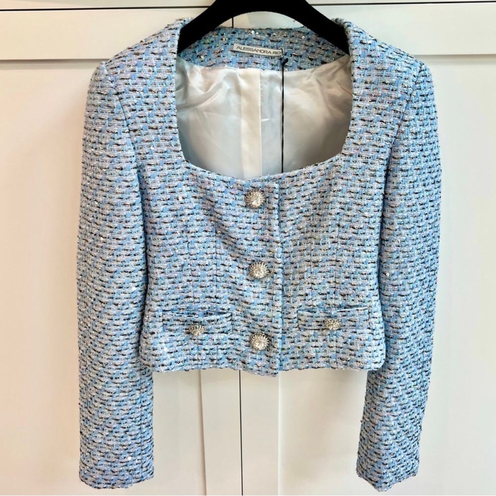 Alessandra Rich blue tweed jacket size 40. NWT. Skirt listed separately